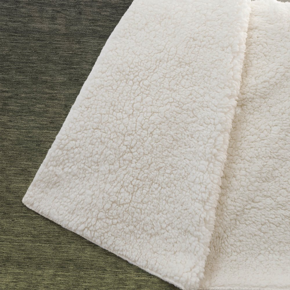 Premium Machine Washable ASB844 Olive 50" x 70" Sherpa Throw Blanket. Picture 2