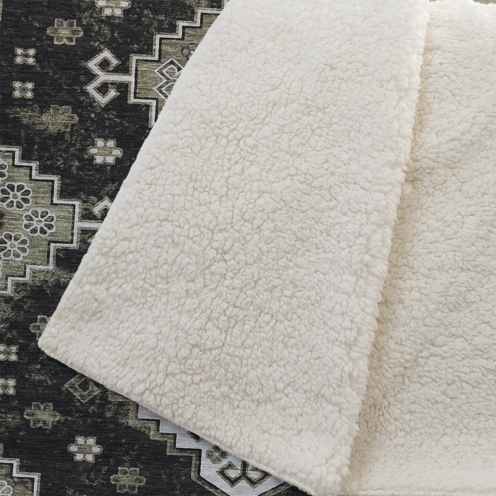 Premium Machine Washable ASB846 Black 50" x 70" Sherpa Throw Blanket. Picture 2