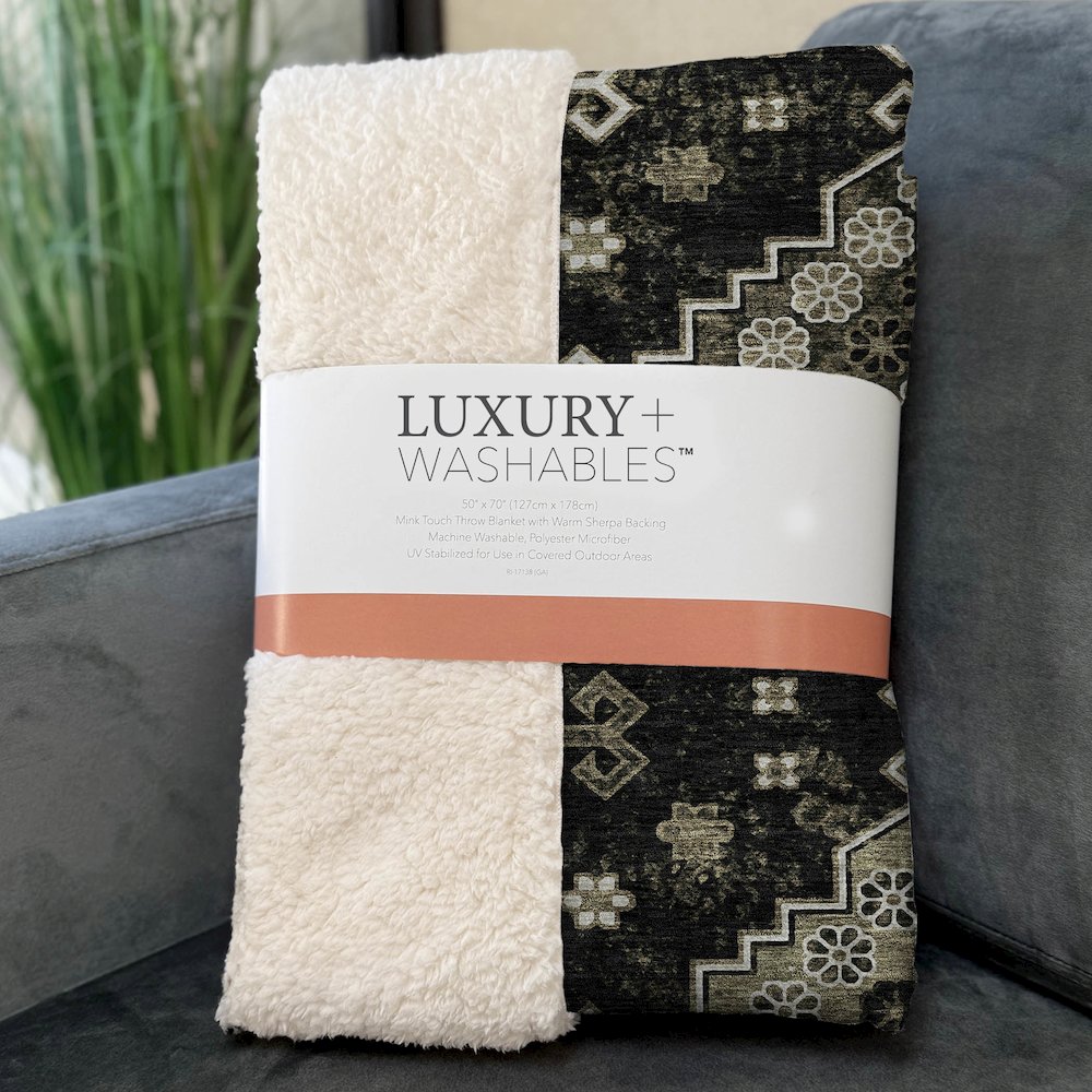 Premium Machine Washable ASB846 Black 50" x 70" Sherpa Throw Blanket. Picture 3