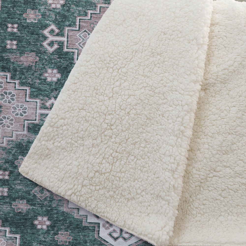 Premium Machine Washable ASB846 Emerald 50" x 70" Sherpa Throw Blanket. Picture 2