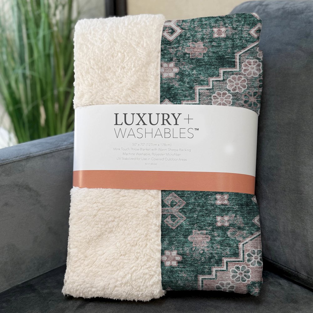 Premium Machine Washable ASB846 Emerald 50" x 70" Sherpa Throw Blanket. Picture 3