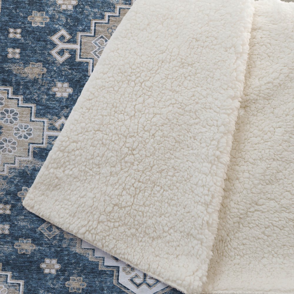 Premium Machine Washable ASB846 Navy 50" x 70" Sherpa Throw Blanket. Picture 2