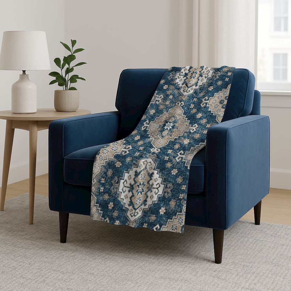 Premium Machine Washable ASB846 Navy 50" x 70" Sherpa Throw Blanket. Picture 5