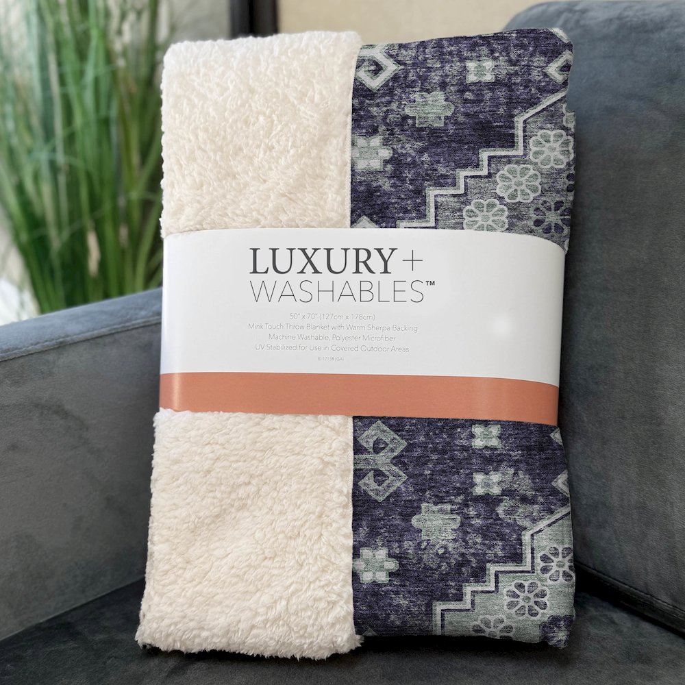Premium Machine Washable ASB846 Purple 50" x 70" Sherpa Throw Blanket. Picture 3