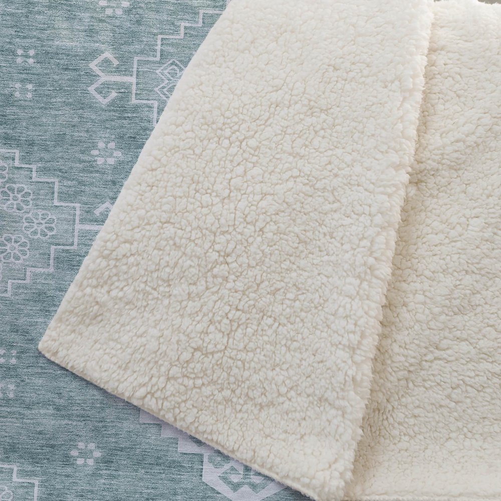 Premium Machine Washable ASB847 Aqua 50" x 70" Sherpa Throw Blanket. Picture 2