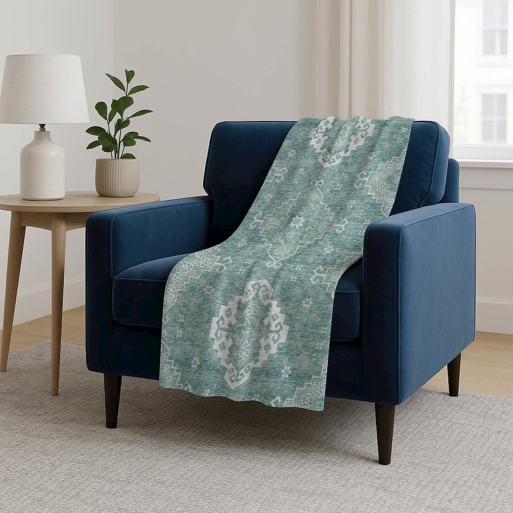 Premium Machine Washable ASB847 Aqua 50" x 70" Sherpa Throw Blanket. Picture 5
