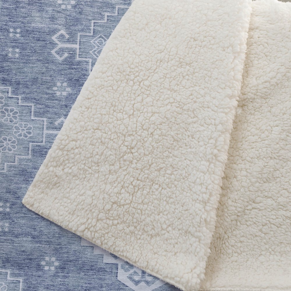 Premium Machine Washable ASB847 Blue 50" x 70" Sherpa Throw Blanket. Picture 2