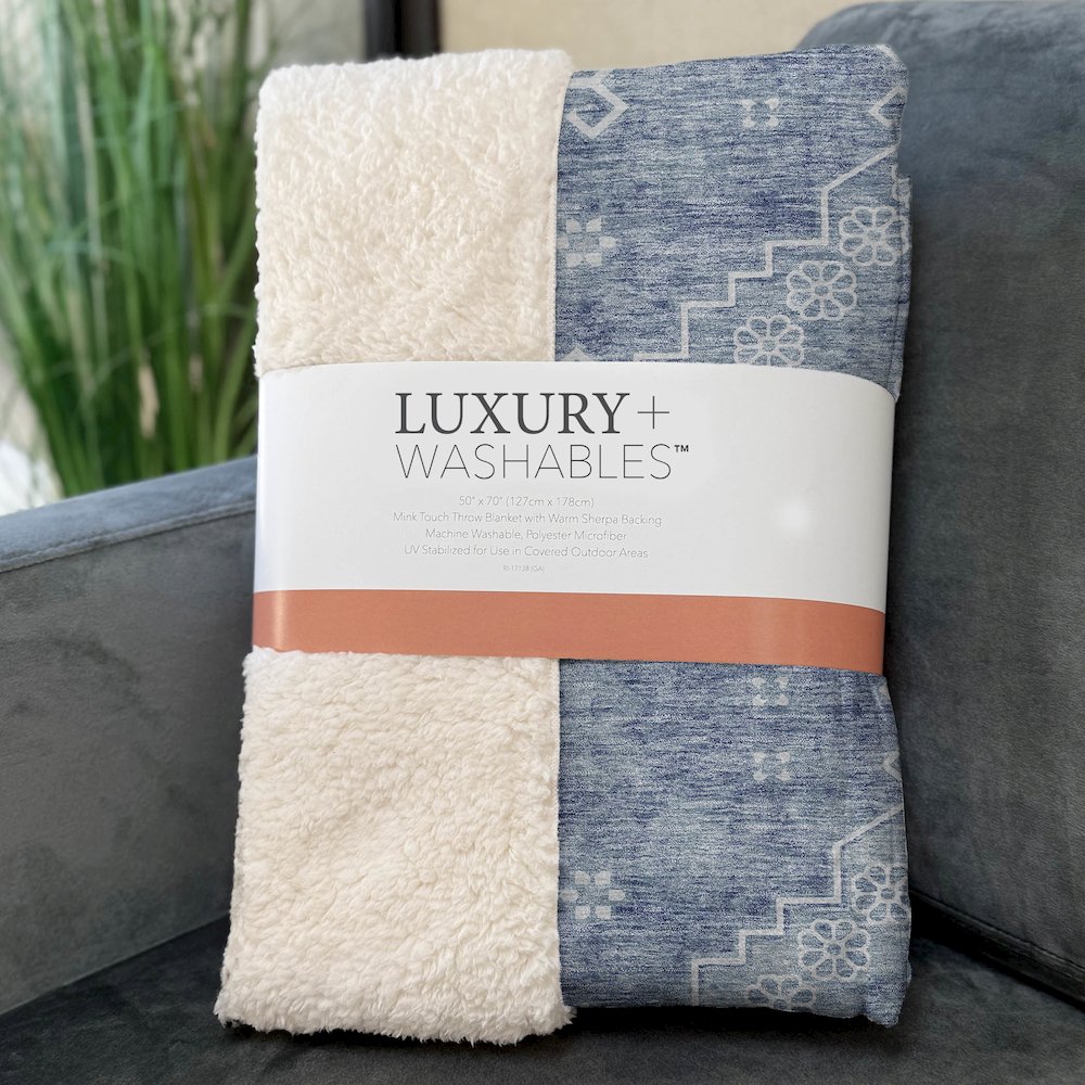 Premium Machine Washable ASB847 Blue 50" x 70" Sherpa Throw Blanket. Picture 3