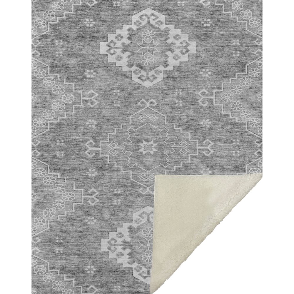 Premium Machine Washable ASB847 Gray 50" x 70" Sherpa Throw Blanket. Picture 1