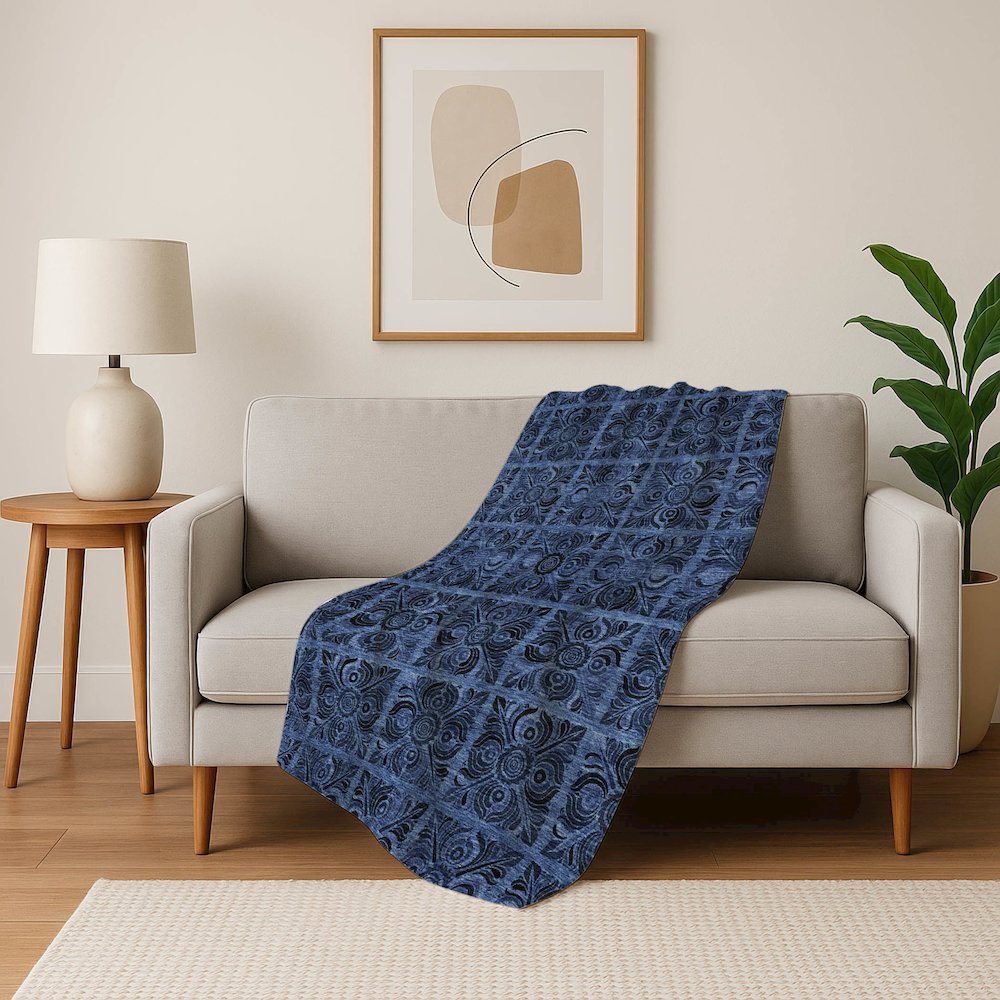 Premium Machine Washable ASB853 Denim 50" x 70" Sherpa Throw Blanket. Picture 5