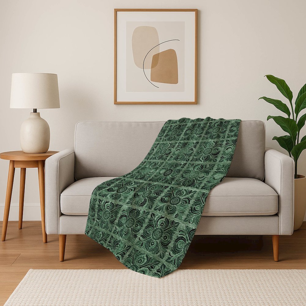 Premium Machine Washable ASB853 Green 50" x 70" Sherpa Throw Blanket. Picture 5