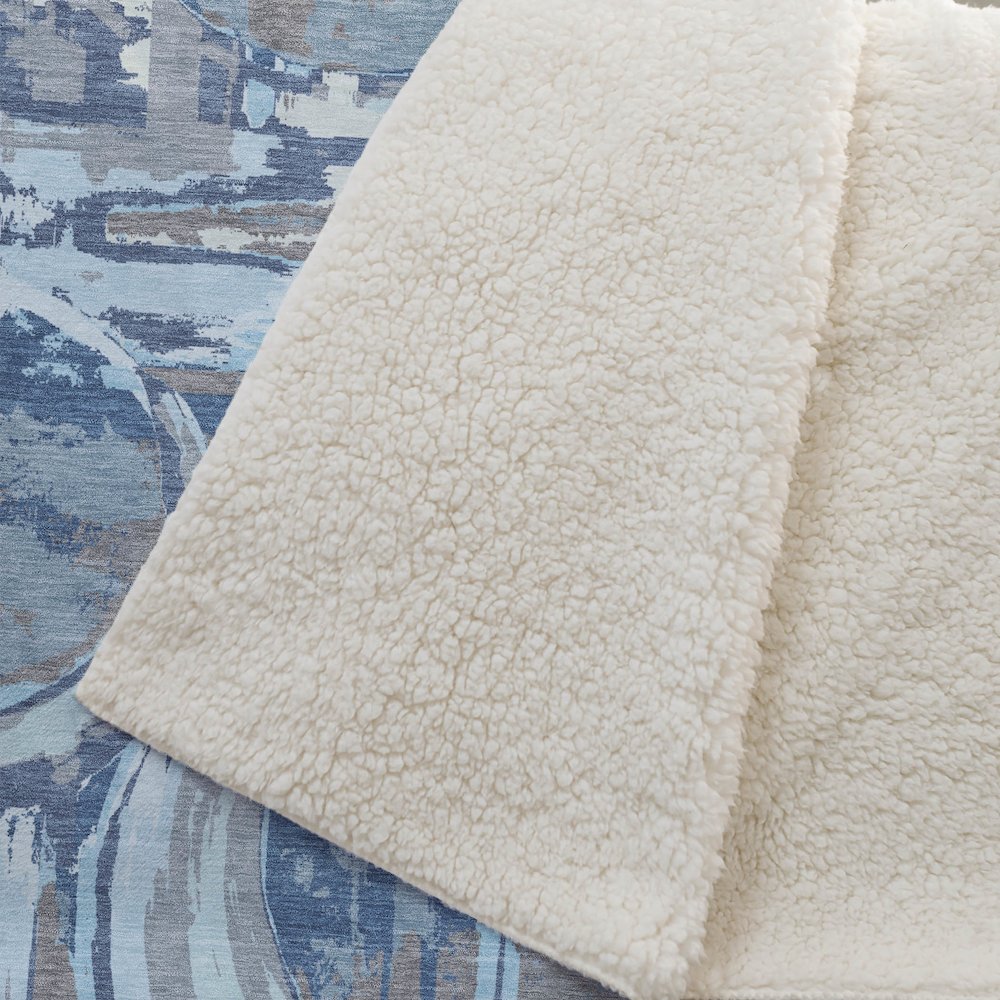 Premium Machine Washable ASB855 Blue 50" x 70" Sherpa Throw Blanket. Picture 2