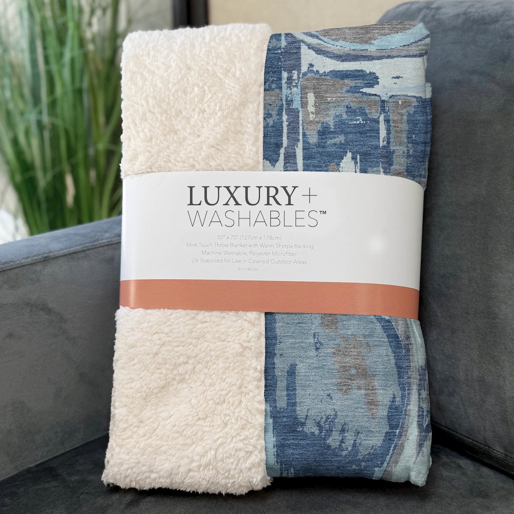 Premium Machine Washable ASB855 Blue 50" x 70" Sherpa Throw Blanket. Picture 3