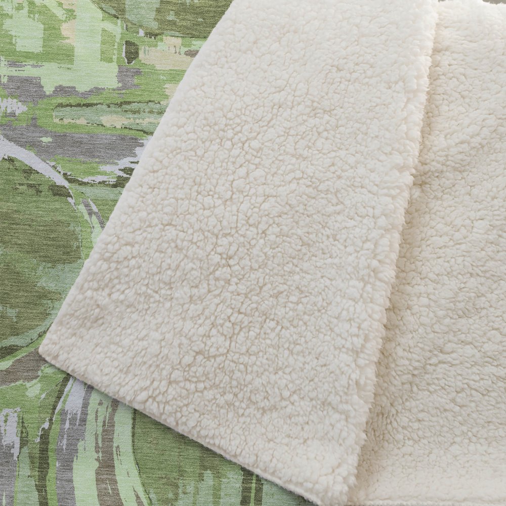 Premium Machine Washable ASB855 Green 50" x 70" Sherpa Throw Blanket. Picture 2
