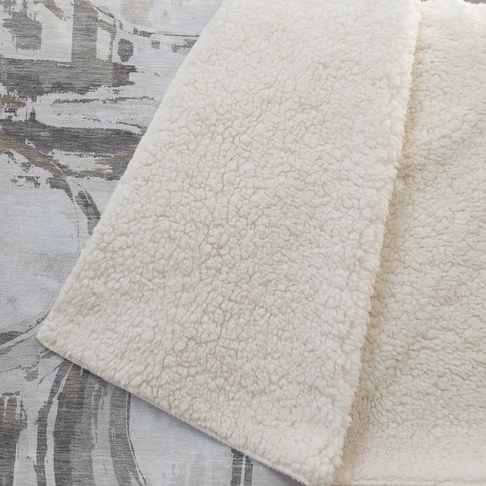 Premium Machine Washable ASB855 Ivory 50" x 70" Sherpa Throw Blanket. Picture 2
