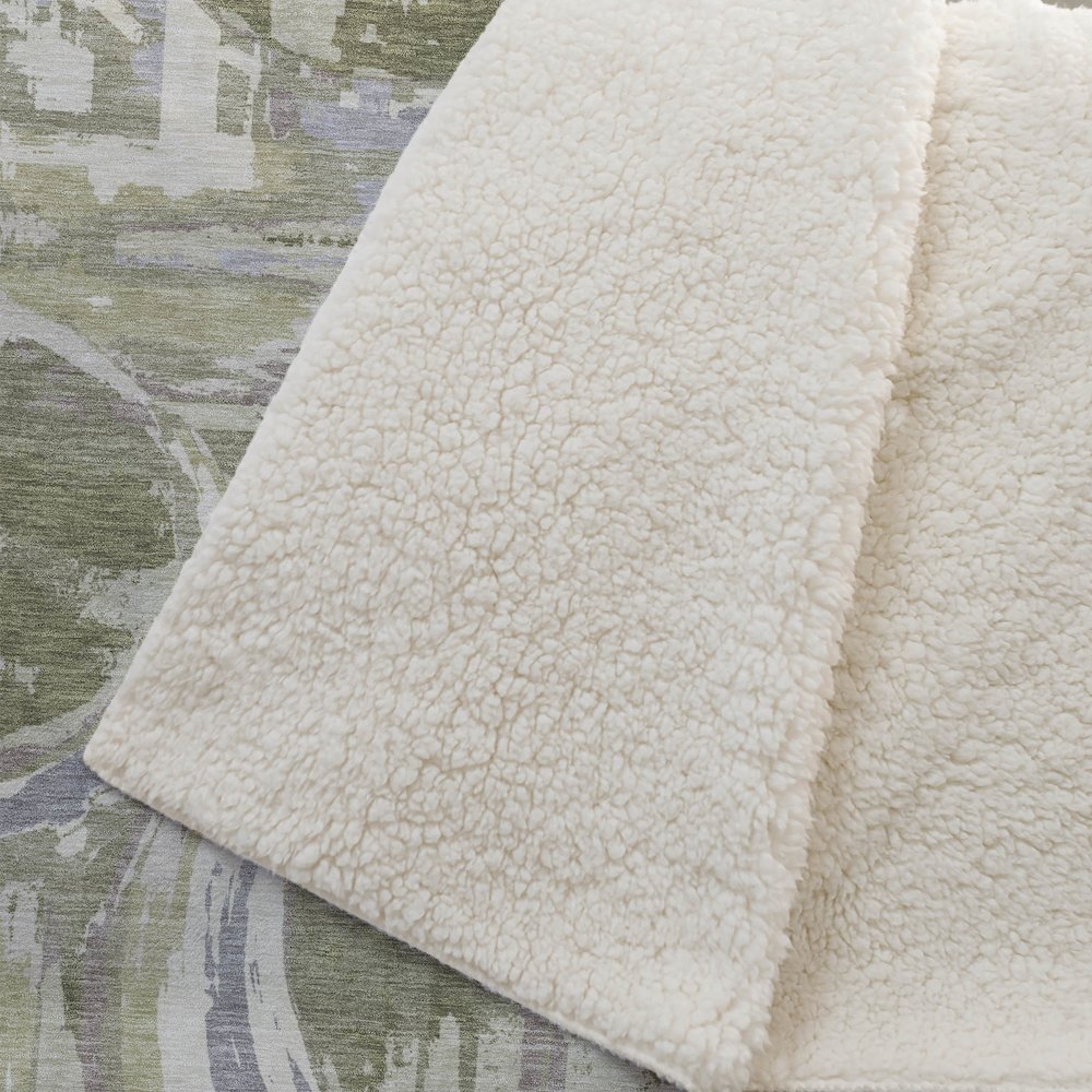 Premium Machine Washable ASB855 Olive 50" x 70" Sherpa Throw Blanket. Picture 2
