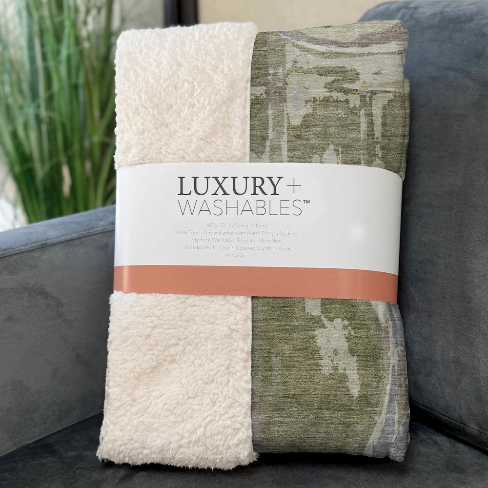 Premium Machine Washable ASB855 Olive 50" x 70" Sherpa Throw Blanket. Picture 3