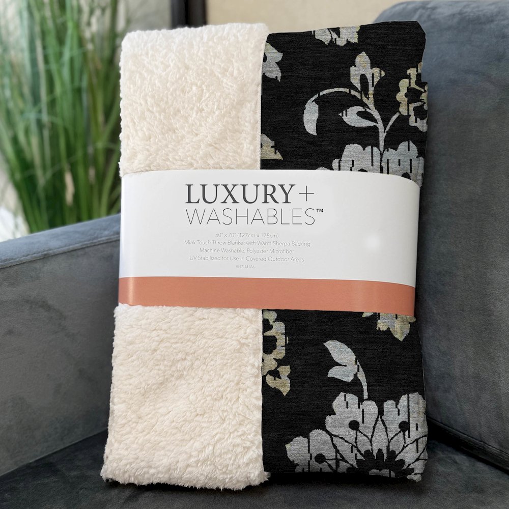 Premium Machine Washable ASB856 Black 50" x 70" Sherpa Throw Blanket. Picture 3