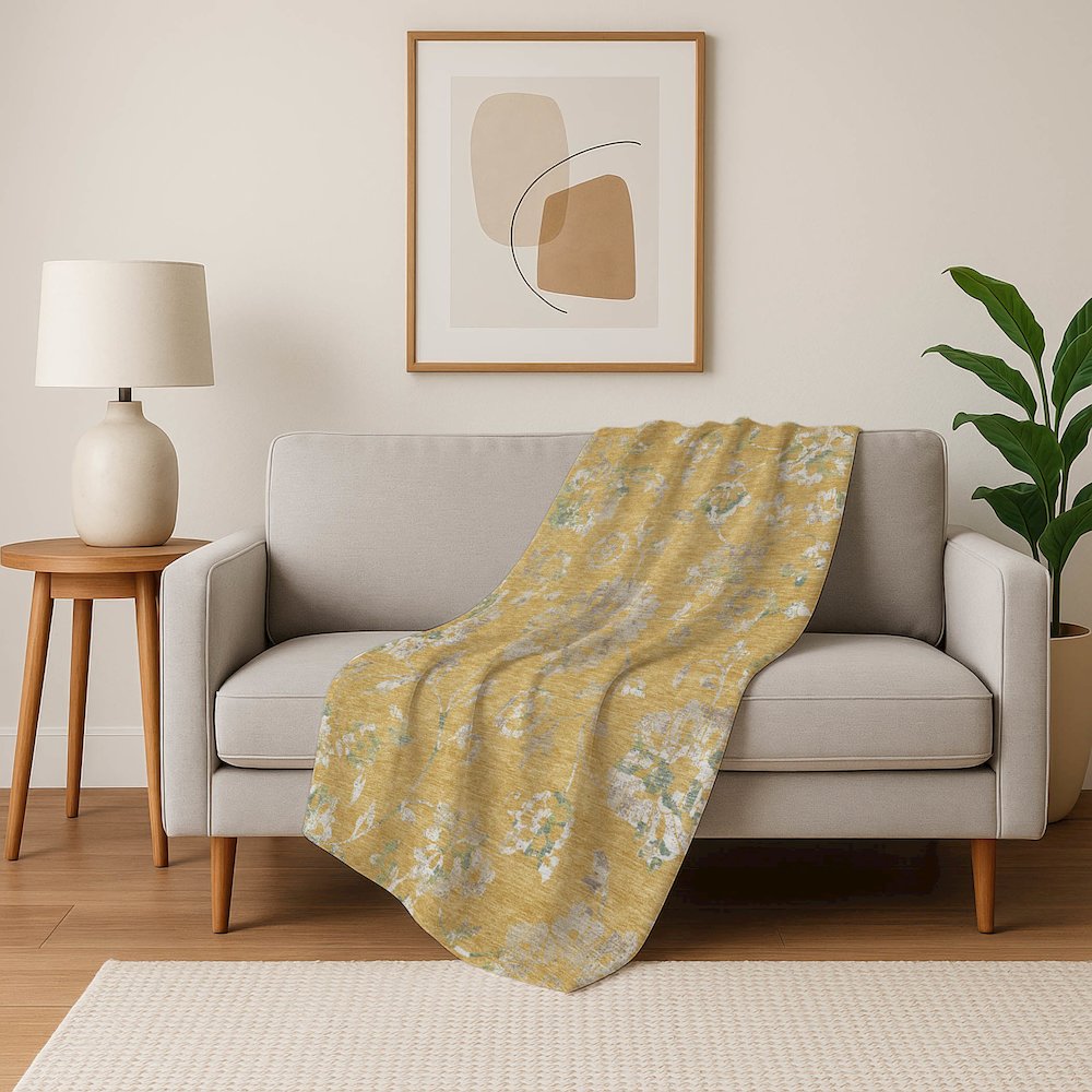 Premium Machine Washable ASB856 Gold 50" x 70" Sherpa Throw Blanket. Picture 5