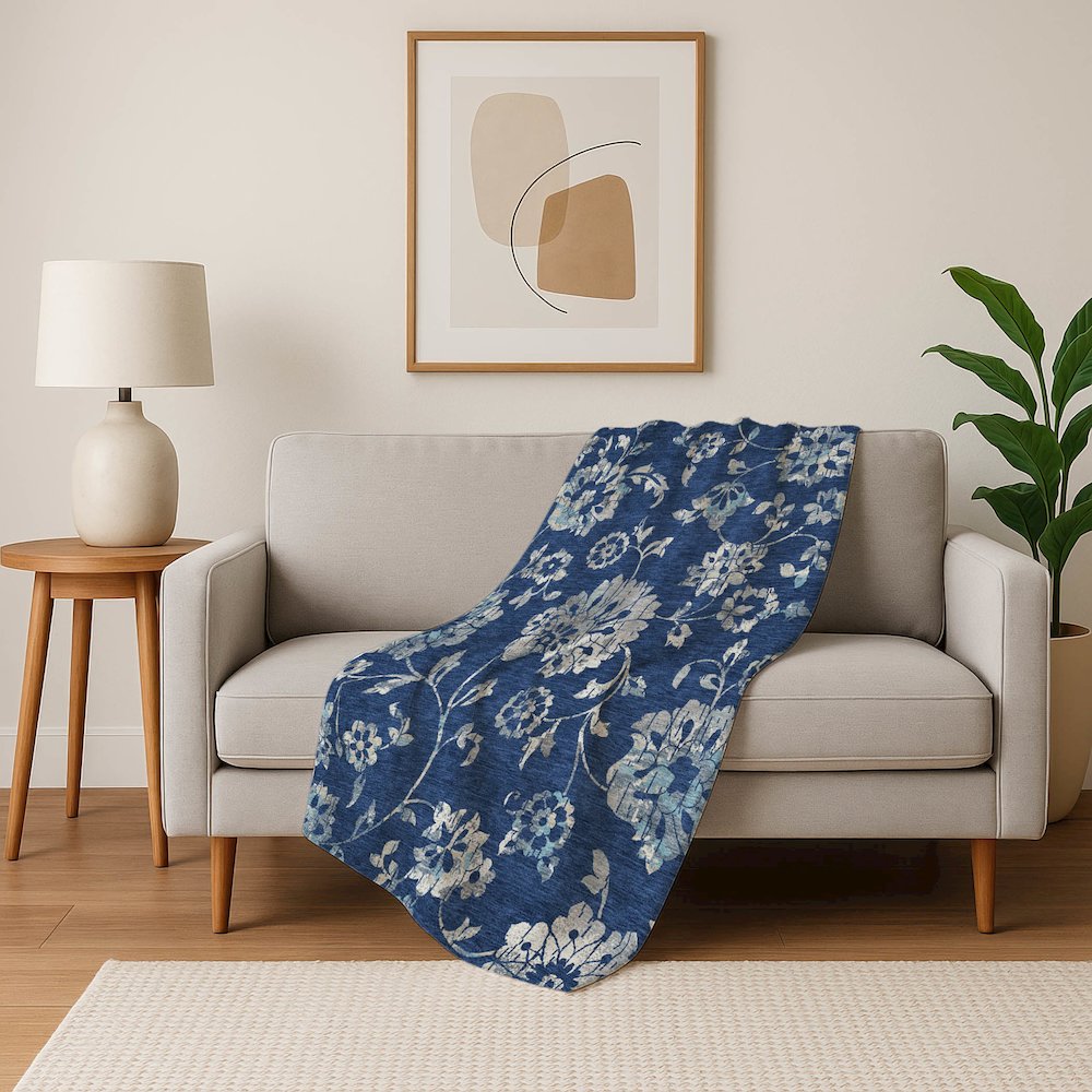 Premium Machine Washable ASB856 Navy 50" x 70" Sherpa Throw Blanket. Picture 5