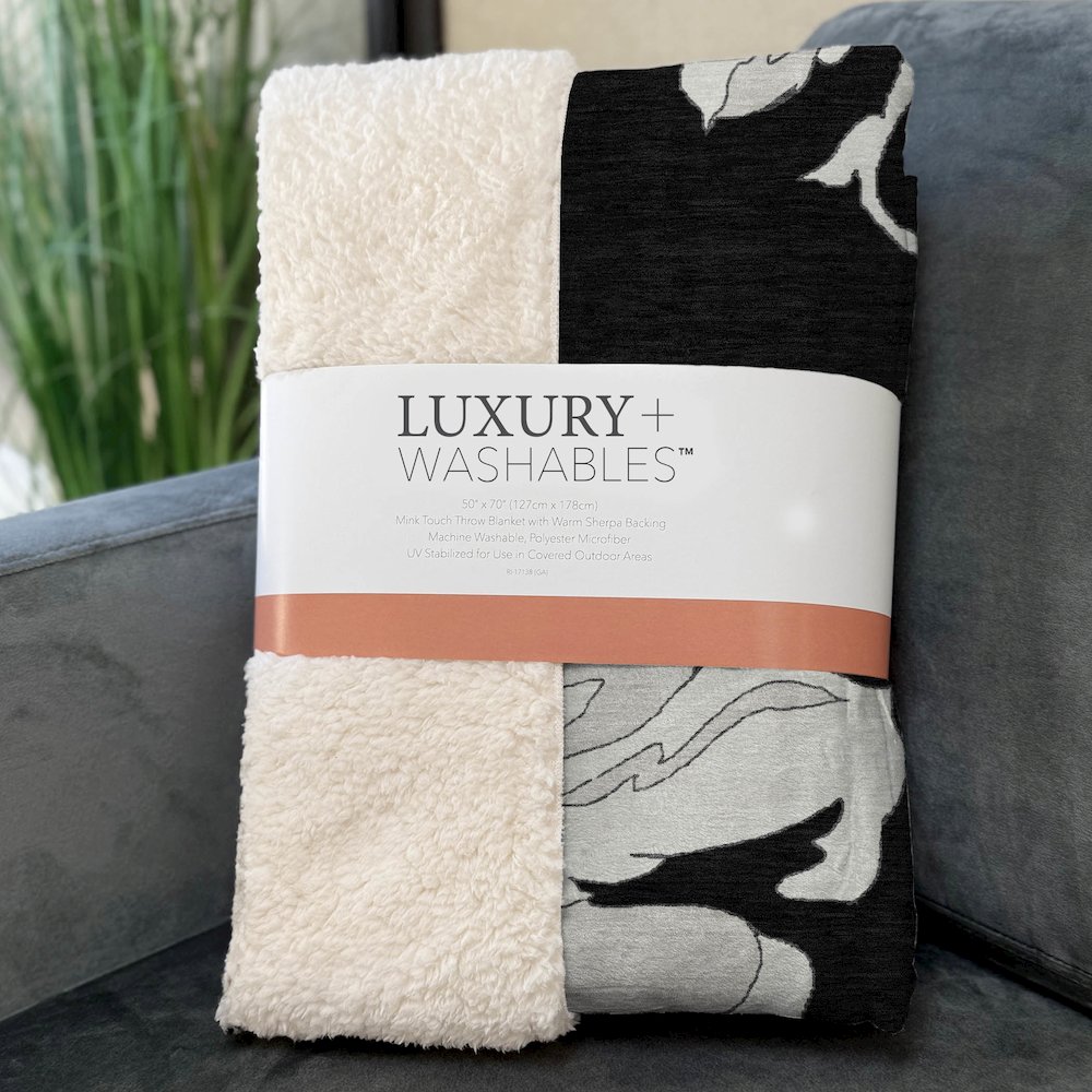 Premium Machine Washable ASB857 Black 50" x 70" Sherpa Throw Blanket. Picture 3