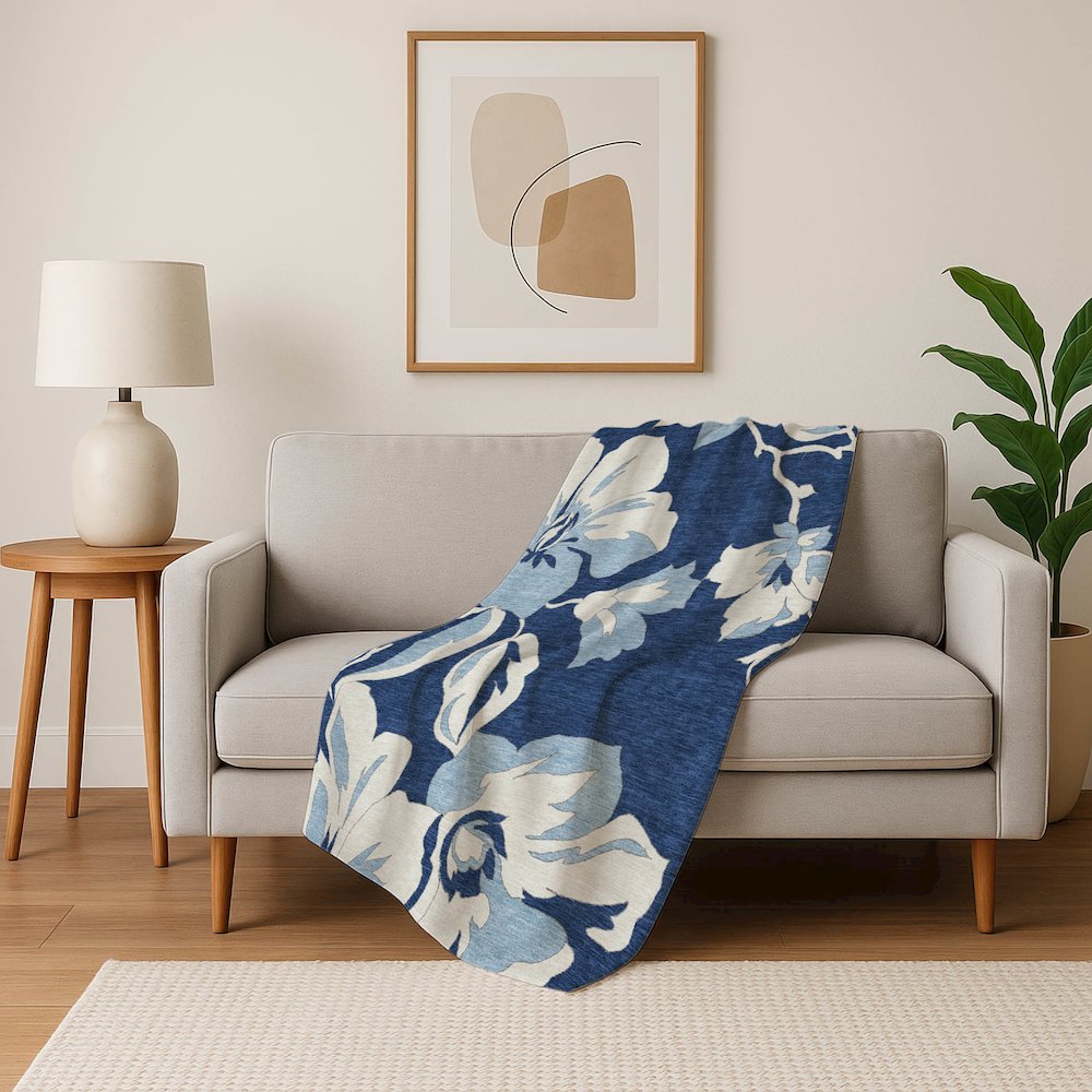 Premium Machine Washable ASB857 Navy 50" x 70" Sherpa Throw Blanket. Picture 5