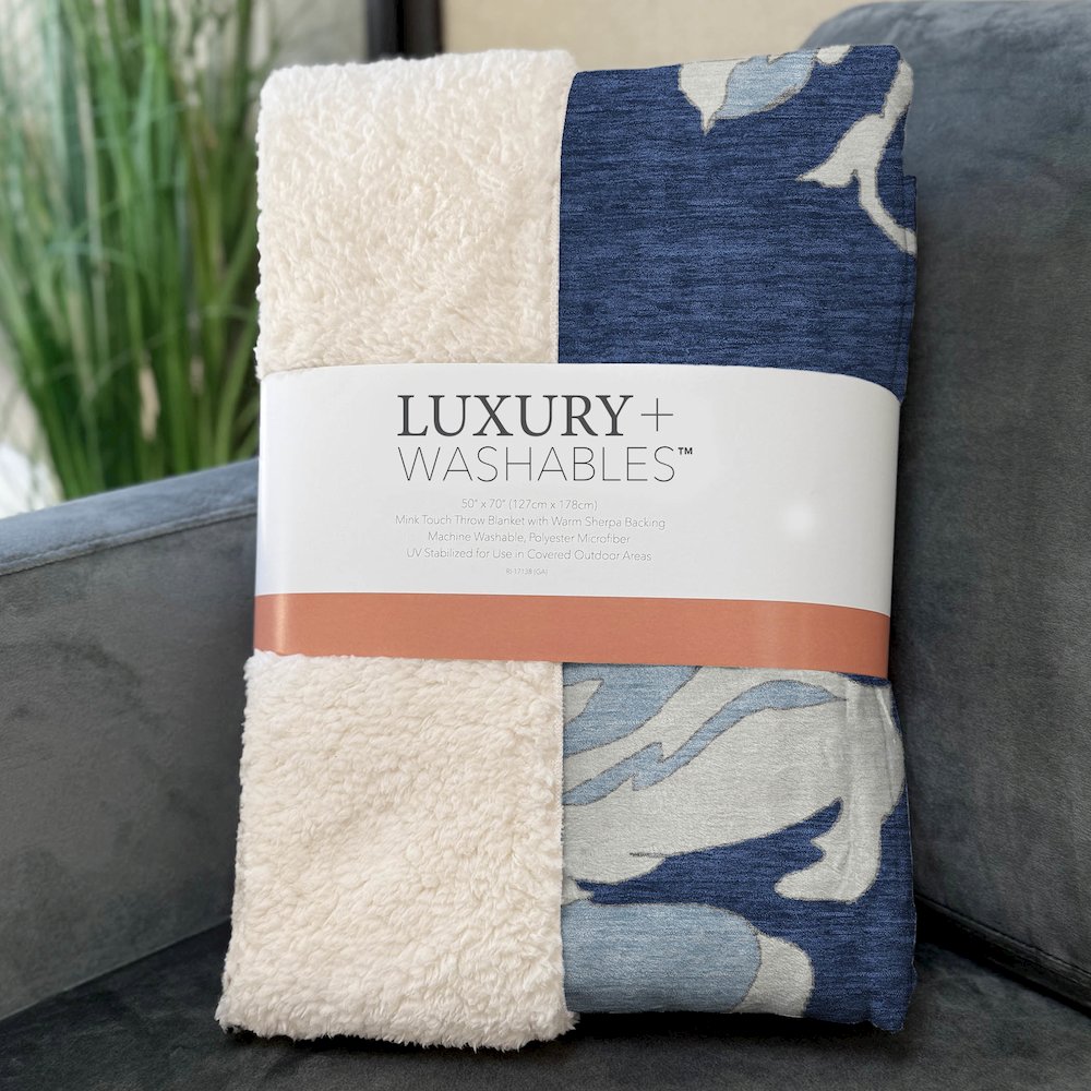 Premium Machine Washable ASB857 Navy 50" x 70" Sherpa Throw Blanket. Picture 3