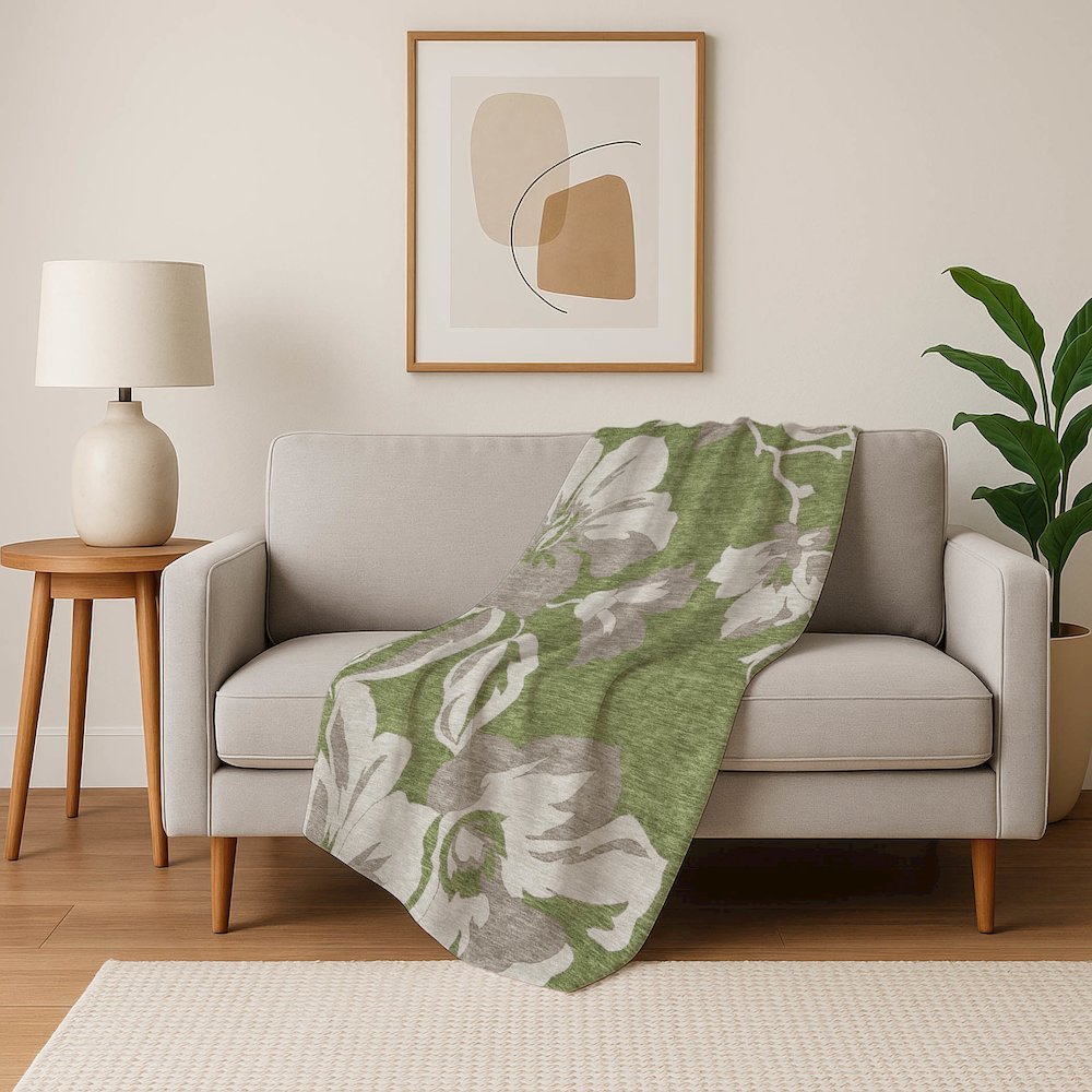 Premium Machine Washable ASB857 Olive 50" x 70" Sherpa Throw Blanket. Picture 5
