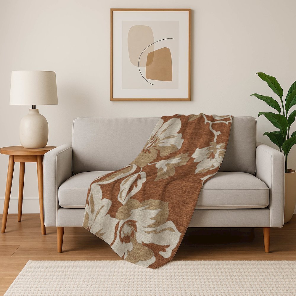 Premium Machine Washable ASB857 Terracotta 50" x 70" Sherpa Throw Blanket. Picture 5