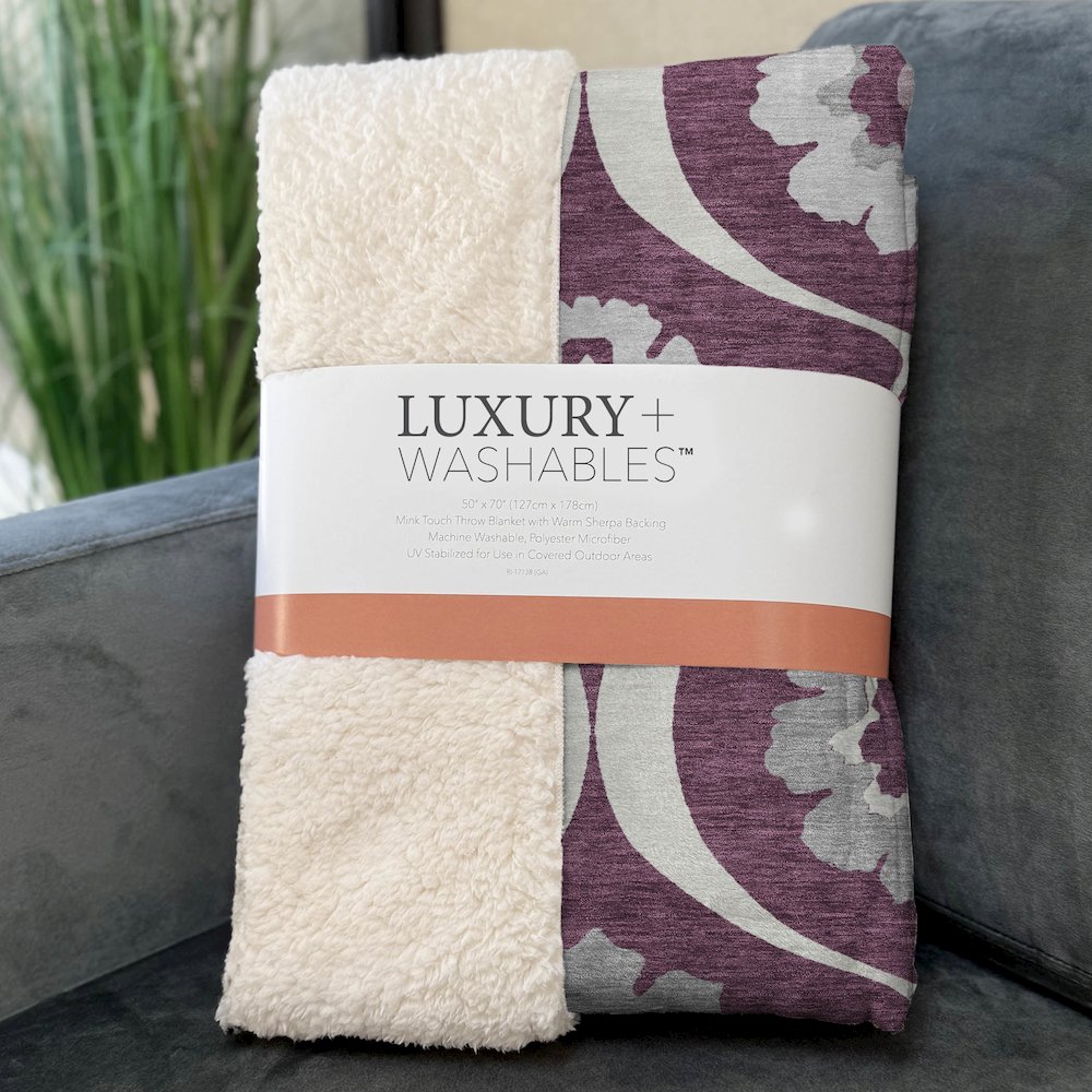 Premium Machine Washable ASB858 Eggplant 50" x 70" Sherpa Throw Blanket. Picture 3