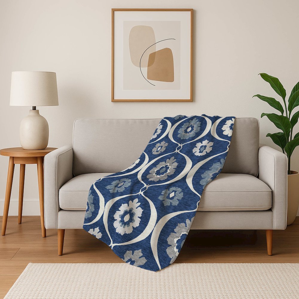 Premium Machine Washable ASB858 Navy 50" x 70" Sherpa Throw Blanket. Picture 5