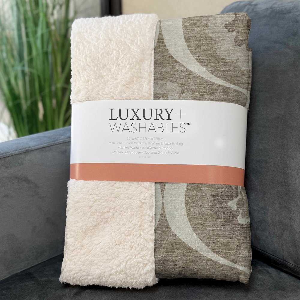 Premium Machine Washable ASB858 Taupe 50" x 70" Sherpa Throw Blanket. Picture 3