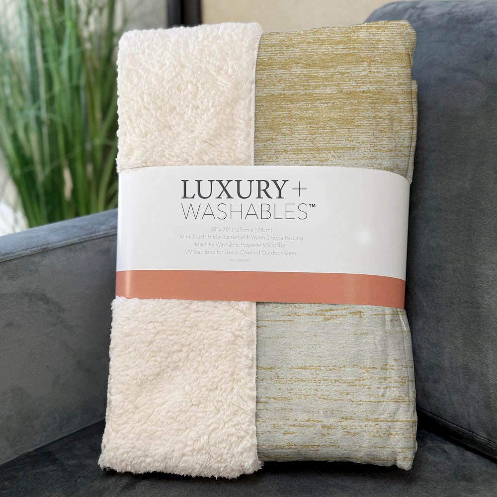 Premium Machine Washable ASB859 Gold 50" x 70" Sherpa Throw Blanket. Picture 3