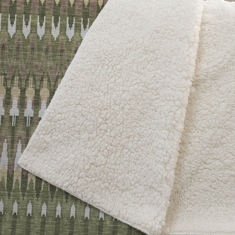 Premium Machine Washable ASB860 Olive 50" x 70" Sherpa Throw Blanket. Picture 2
