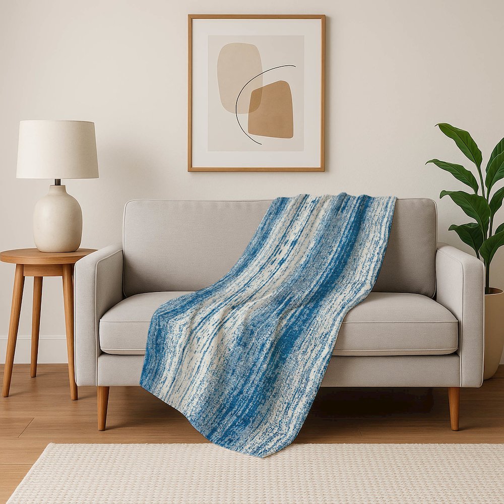 Premium Machine Washable ASB861 Navy 50" x 70" Sherpa Throw Blanket. Picture 5