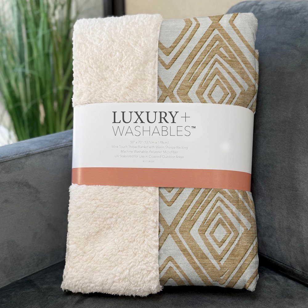 Premium Machine Washable ASB862 Gold 50" x 70" Sherpa Throw Blanket. Picture 3