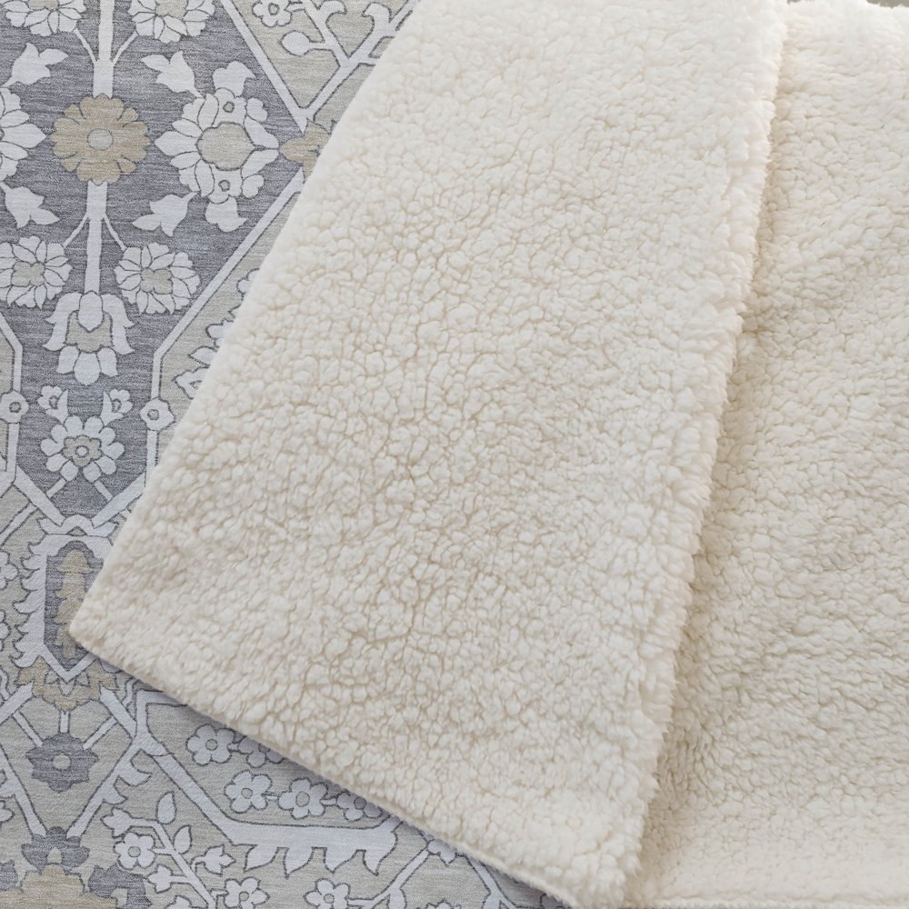 Premium Machine Washable ASB863 Beige 50" x 70" Sherpa Throw Blanket. Picture 2