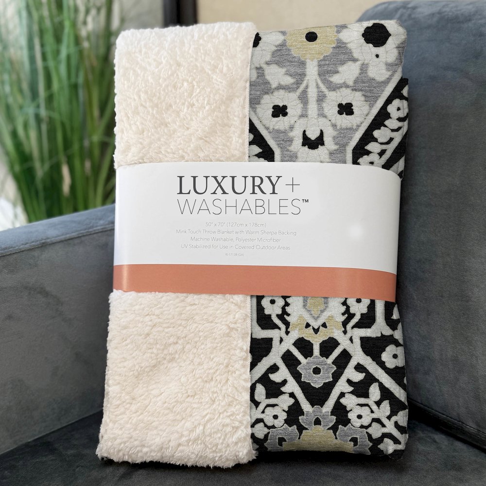 Premium Machine Washable ASB863 Black 50" x 70" Sherpa Throw Blanket. Picture 3