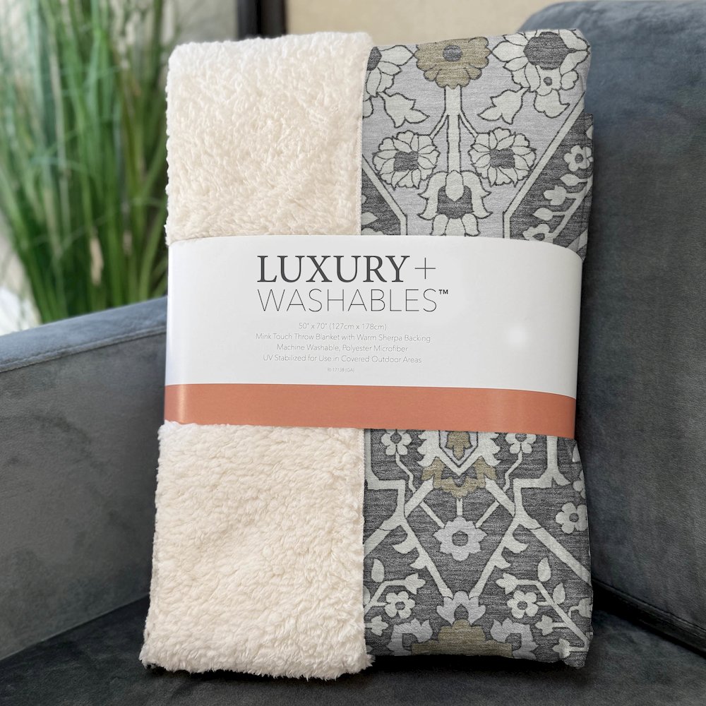 Premium Machine Washable ASB863 Charcoal 50" x 70" Sherpa Throw Blanket. Picture 3