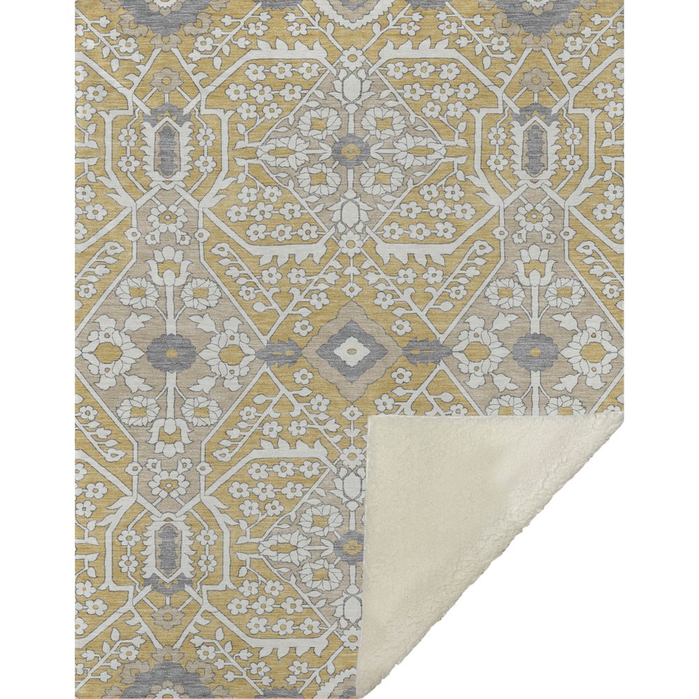 Premium Machine Washable ASB863 Gold 50" x 70" Sherpa Throw Blanket. Picture 1