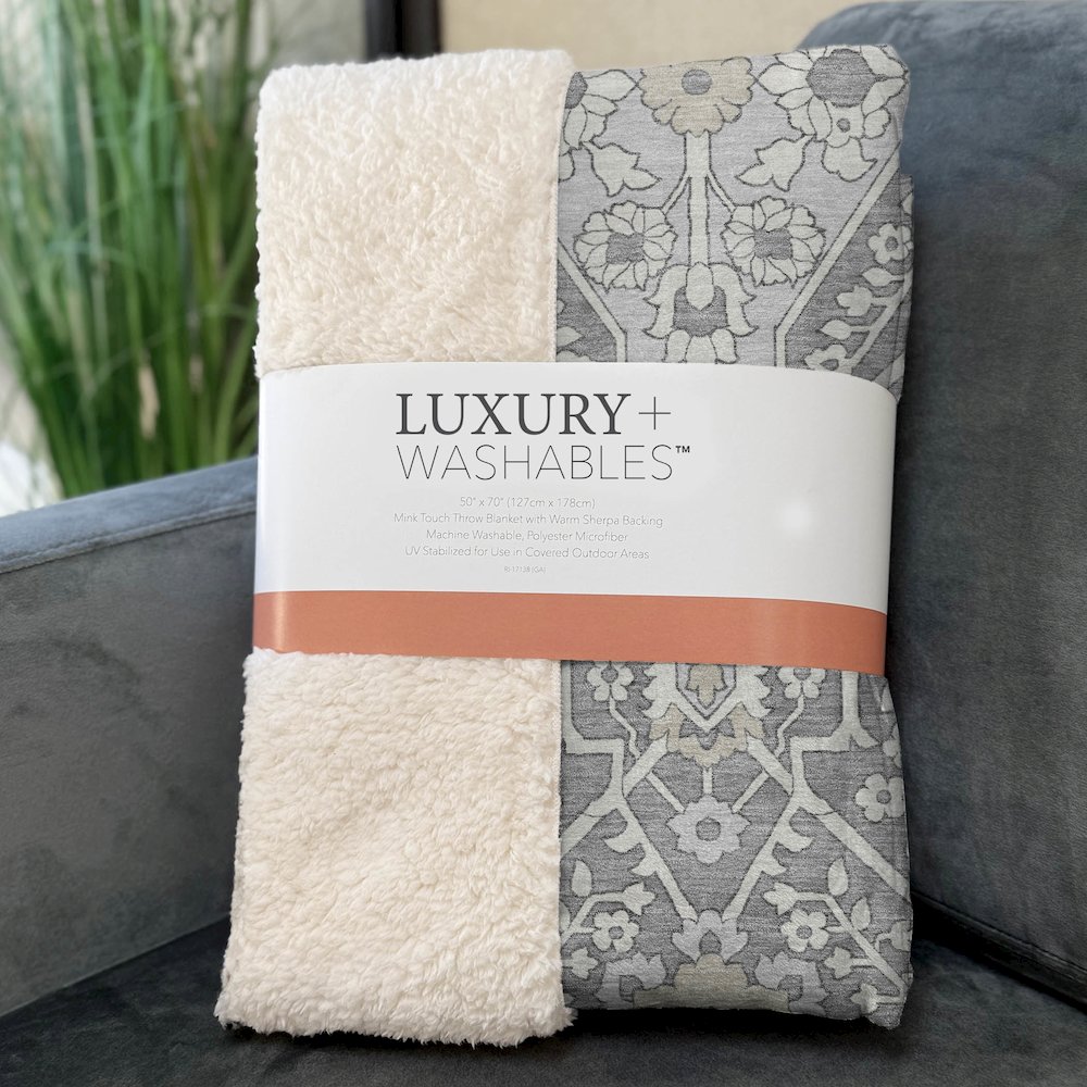 Premium Machine Washable ASB863 Gray 50" x 70" Sherpa Throw Blanket. Picture 3
