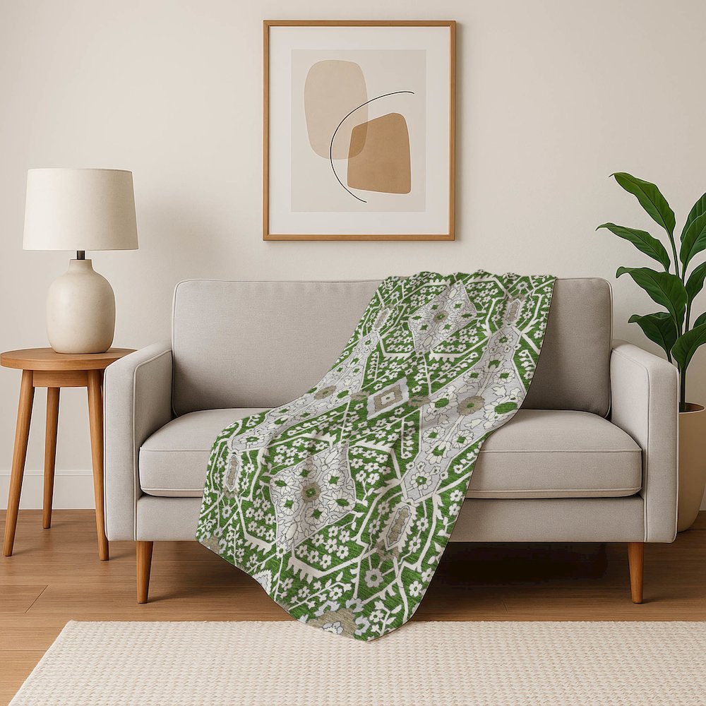 Premium Machine Washable ASB863 Green 50" x 70" Sherpa Throw Blanket. Picture 5
