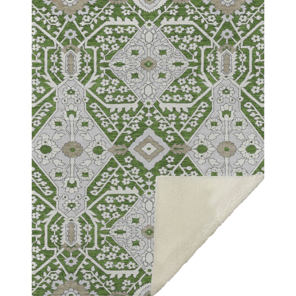 Premium Machine Washable ASB863 Green 50" x 70" Sherpa Throw Blanket. Picture 1