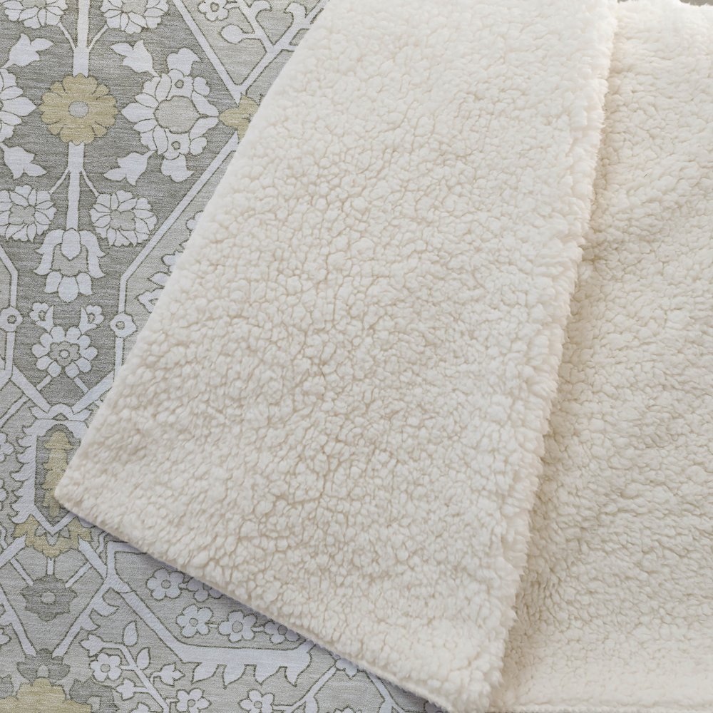 Premium Machine Washable ASB863 Ivory 50" x 70" Sherpa Throw Blanket. Picture 2