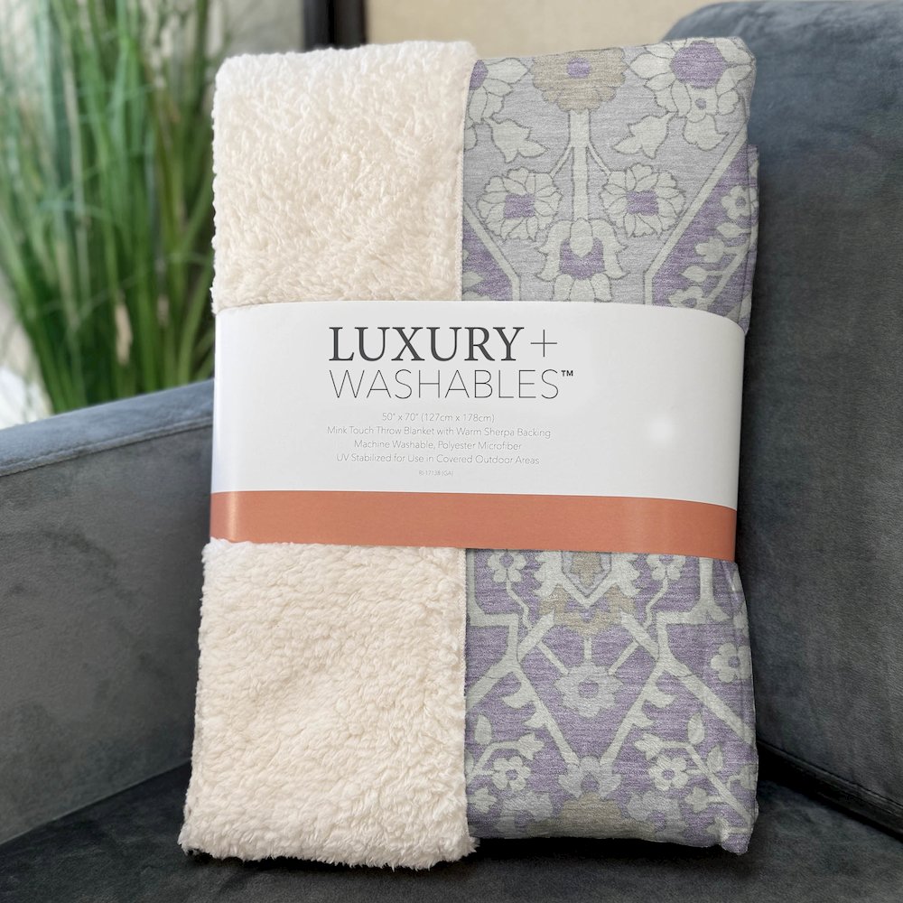 Premium Machine Washable ASB863 Lavender 50" x 70" Sherpa Throw Blanket. Picture 3