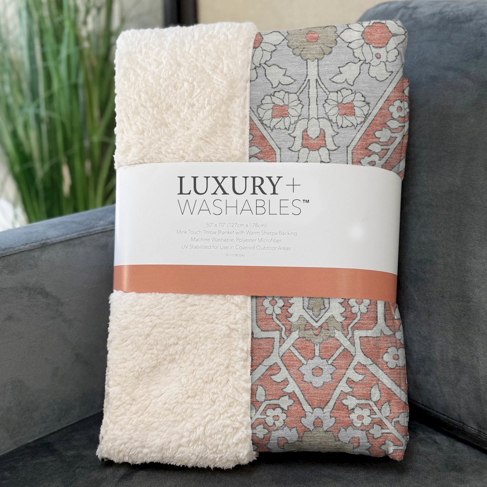 Premium Machine Washable ASB863 Salmon 50" x 70" Sherpa Throw Blanket. Picture 3