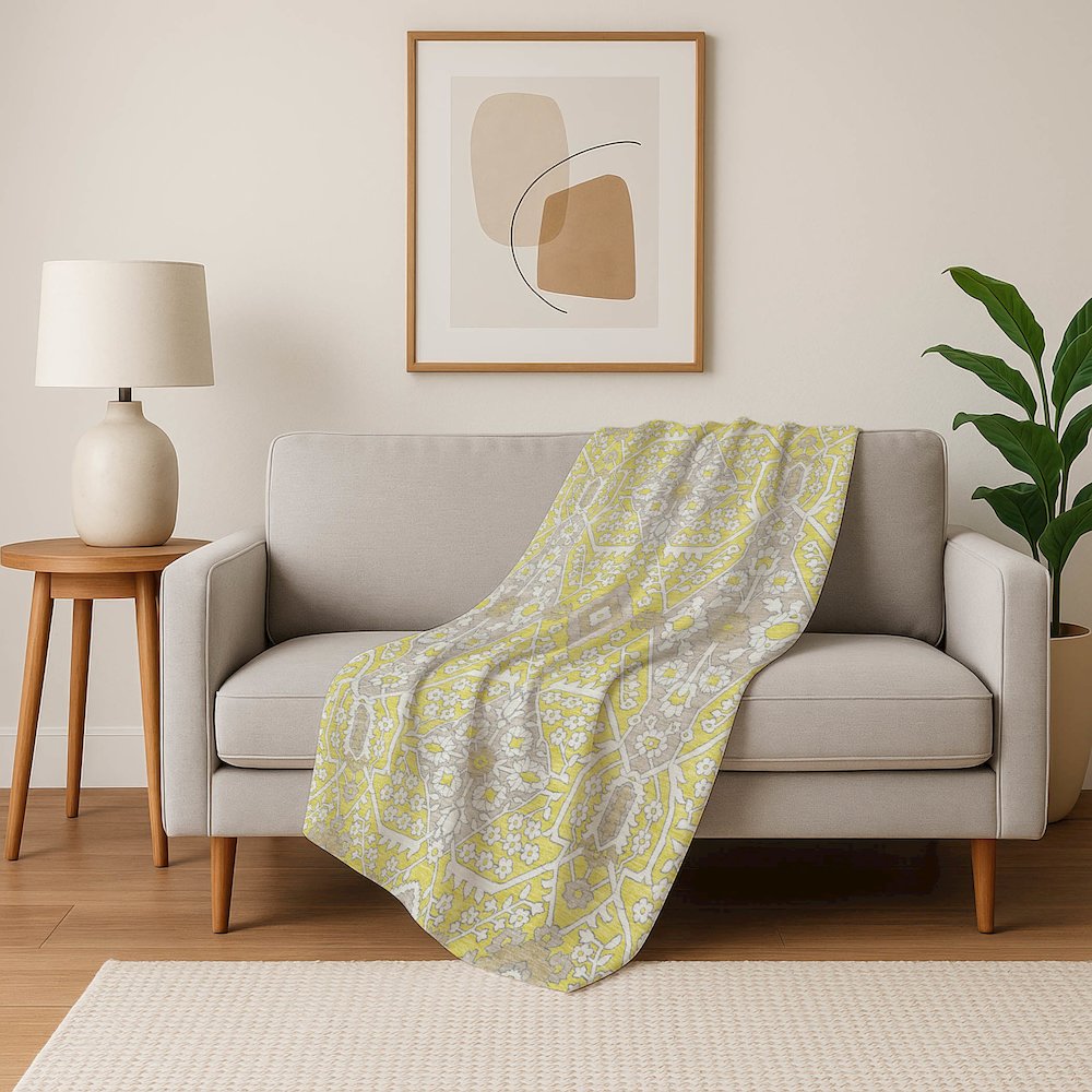 Premium Machine Washable ASB863 Yellow 50" x 70" Sherpa Throw Blanket. Picture 5
