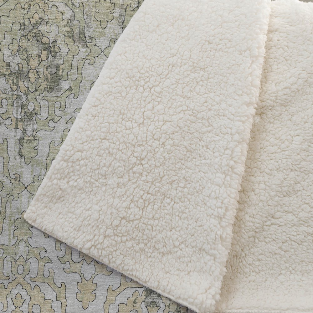 Premium Machine Washable ASB864 Green 50" x 70" Sherpa Throw Blanket. Picture 2