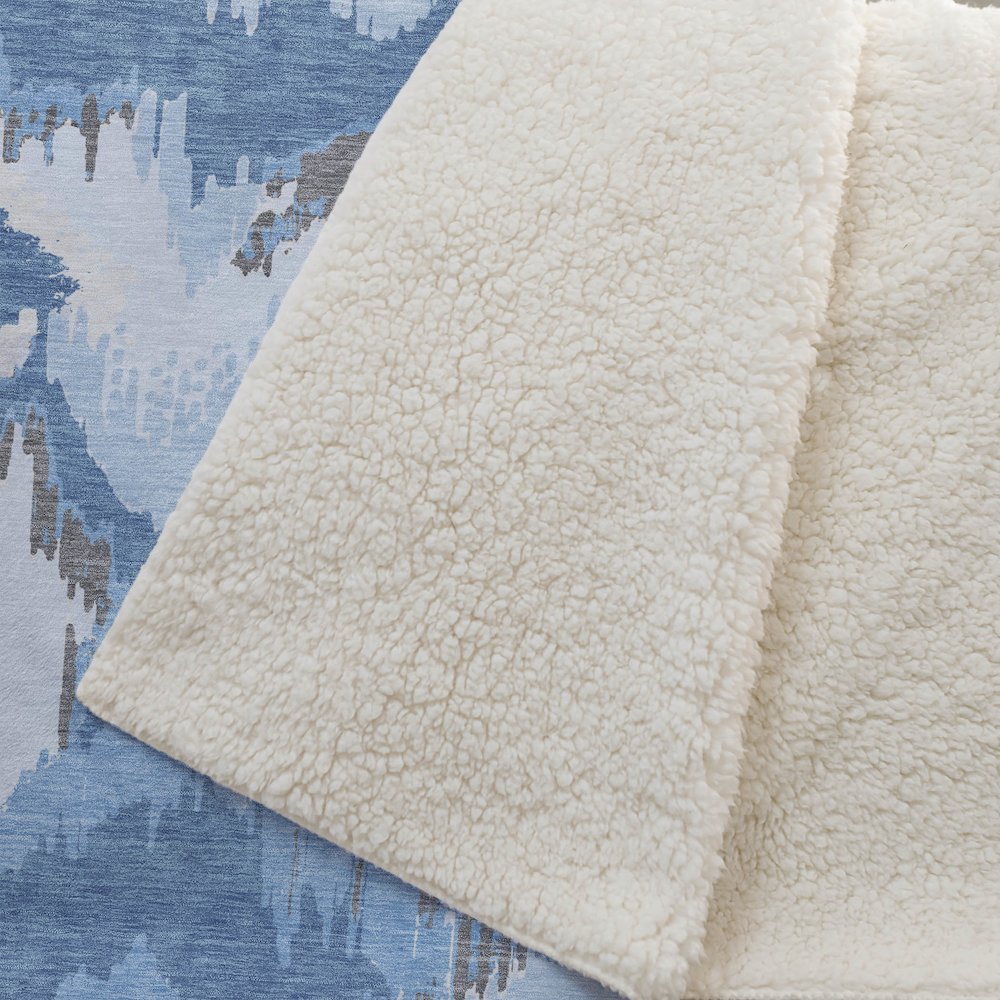 Premium Machine Washable ASB865 Blue 50" x 70" Sherpa Throw Blanket. Picture 2