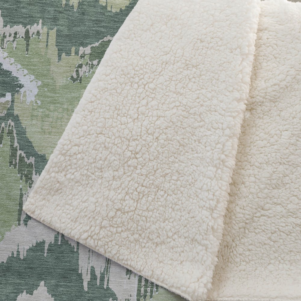 Premium Machine Washable ASB865 Green 50" x 70" Sherpa Throw Blanket. Picture 2